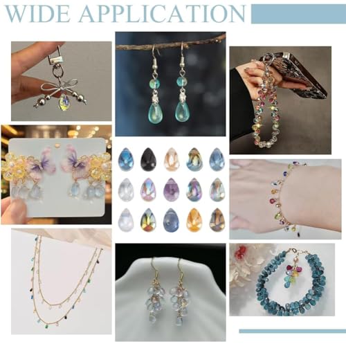 PH PandaHall 150pcs Teardrop Glass Beads 15 Colors Water Drop Glass Beads Top Drilled Teardrop Crystal Charms Electroplate Glass Pendants for DIY Necklace Bracelet Earring Jewelry Making 6x9 mm