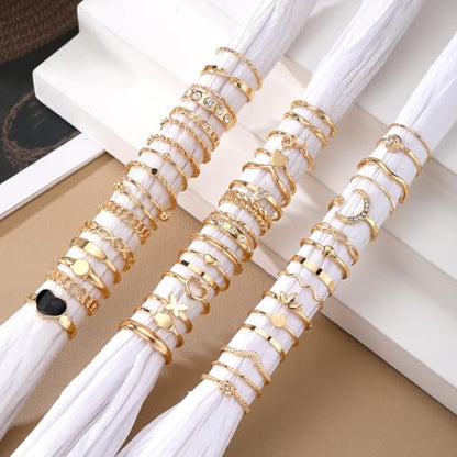 Golden Knuckle Rings Set for Women, 14k Golden Plated Open Stacking Knuckle Midi Rings Dainty Cubic Zirconia Crystal Simple Hollow Cute Rings Pack Jewelry Gifte - color: Golden 49PCS