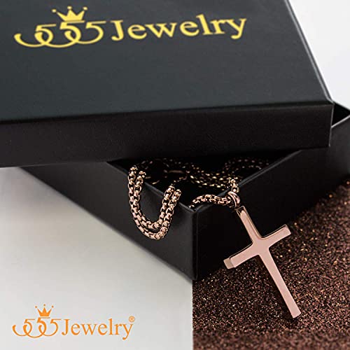 555Jewelry Stainless Steel Cross Adjustable Rolo Chain Pendant Necklace 16-28'' Inches - color: Brown