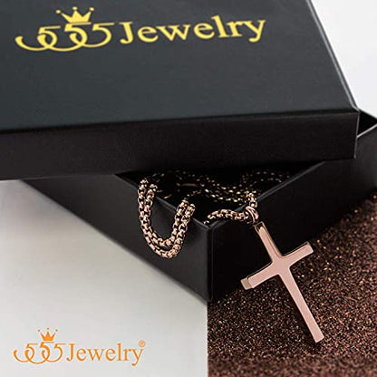 555Jewelry Stainless Steel Cross Adjustable Rolo Chain Pendant Necklace 16-28'' Inches - color: Brown