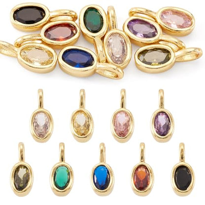 Beadthoven 9Pcs Oval Cubic Zirconia Charms Gold Plated Brass Rhinestone Charms Rice Shaped Micro Pave CZ Gem Stones Crystal Pendant Dangle Beads for Jewelry Making Necklace Earrings Bracelet DIY Craft - color: Oval Mix