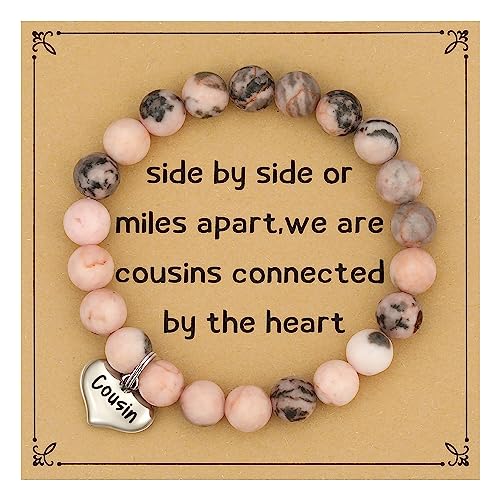 MIXJOY Inspirational Gifts for Women, Heart Charm Pink Elastic Beads Bracelet, Positive Affirmations Get Well Soon Gifts - style: cousins charm side by side pink