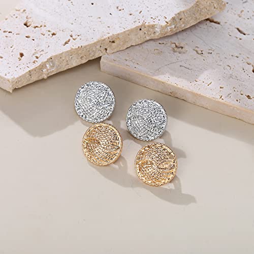FANZE 2 Pairs Matte Gold Sliver Clip on Earrings for Women No Piercing | No Piercing Button Earring Comfortable Fashion Jewelry Gift - color: Set-4