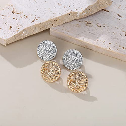 FANZE 2 Pairs Matte Gold Sliver Clip on Earrings for Women No Piercing | No Piercing Button Earring Comfortable Fashion Jewelry Gift - color: Set-4
