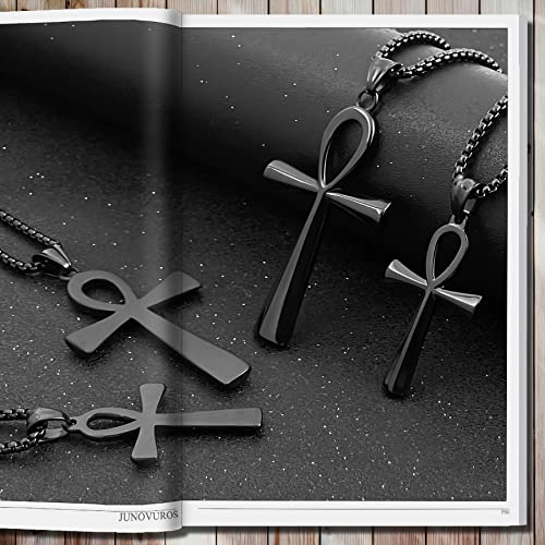 JUNOVUROS 18 to 28 Inches Rolo Chain Ancient Ankh Cross Pendant Necklace for Men Women Boys Girls 316L Stainless Steel with Large And Medium Sizes - color: E-Black/Size: 1.77 '' * 0.98 ", style: 20 Inches