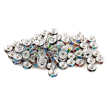 200PCS Rondelle Spacer Beads 8mm Silver Plated Czech Mix Crystal Rhinestone for Jewelry Making - color: 200Pcs Silver Plated/Mix, size: 8mm