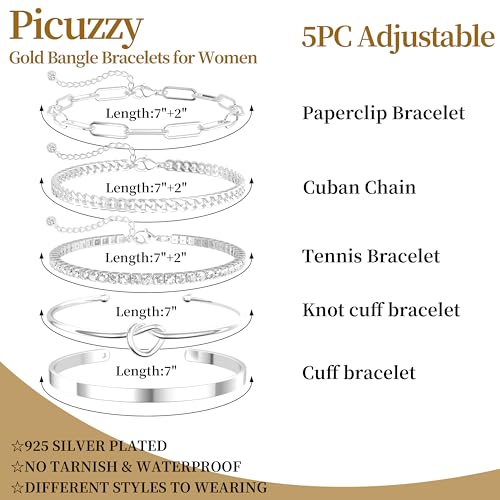 14K Gold Plated Stackable Bangle Bracelets Set for Women | Cuff Bracelet Stackable Bangles Bracelet for Women Trendy Fashion Accessories Tie Knot Cuban Rope Paperclip Beaded Bracelets - color: 5-layer D SL