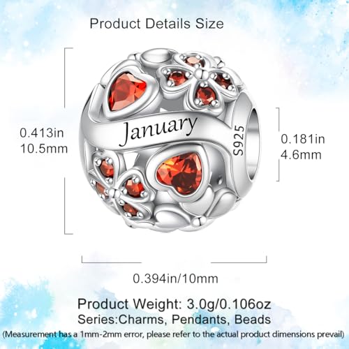HappyStar 925 Sterling Silver Four Leaf Clover Bead Charm with Cubic Zirconia Birthstone Charms for Bracelets Dangle Pendant Compatible Pandora Bracelets Lucky Charm Birthday Gift - color: 1-January Birthstone Bead