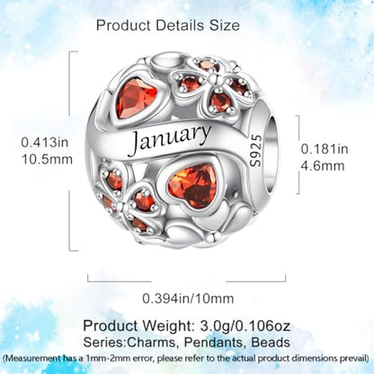 HappyStar 925 Sterling Silver Four Leaf Clover Bead Charm with Cubic Zirconia Birthstone Charms for Bracelets Dangle Pendant Compatible Pandora Bracelets Lucky Charm Birthday Gift - color: 1-January Birthstone Bead