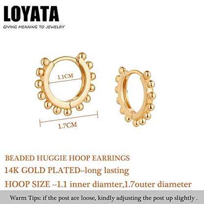 LOYATA Gold Huggie Hoop Earrings 14K Gold Plated Dainty Small Simple Hypoallergenic Jewelry Gift for Women - style: 13 Beads