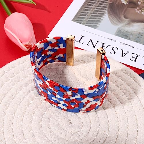 FAERLIIRY Cuff Bracelet for Women Acrylic Resin Bracelets Statement Bangle Bracelet Adjustable Bracelet Wide Chunky Bracelets for Women - color: Red White Blue