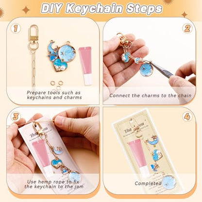 Wurosi 52 Set Lip Gloss Keychain Making Kit with Gift Packaging Supplies | Included 4 Styles 0.47*3.9in Extender Chains,Swivel Snap and Packaging Supplies, for DIY Lip Gloss Keychains, Bag Charms - color: 52 Set Gold Keychain Kit