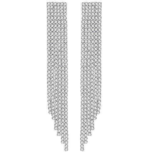 Silver Rhinestone Crystal Bridal Chandelier Long Tassels Dangle Earrings for Wedding - color: A-2