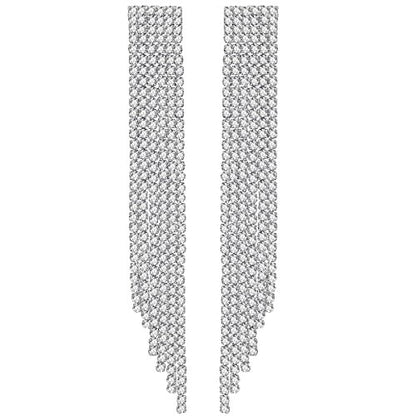 Silver Rhinestone Crystal Bridal Chandelier Long Tassels Dangle Earrings for Wedding - color: A-2