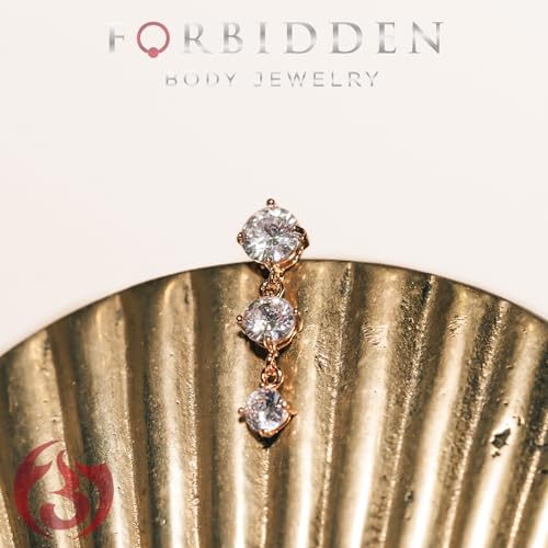 Forbidden Body Jewelry Surgical Steel Sexy Dangle Reverse Mount Triple CZ Vertical Drop Belly Button Ring - color: Steel, Round CZs