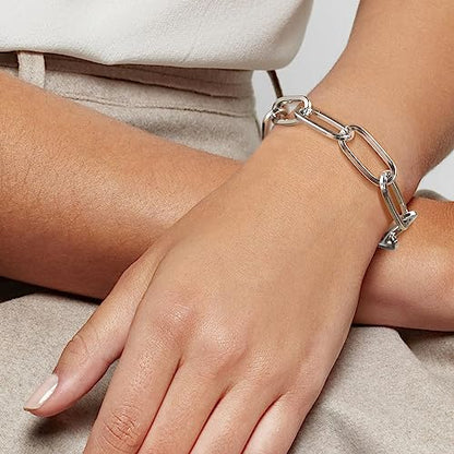 LANE WOODS Chunky Gold Necklace and Bracelet Set for Women, Paperclip Chain | Matching necklace and bracelet set, polished paperclip links, chunky statement style for layering, daily wear, and gifting - color: silver 15"Chain+7"Bracelet