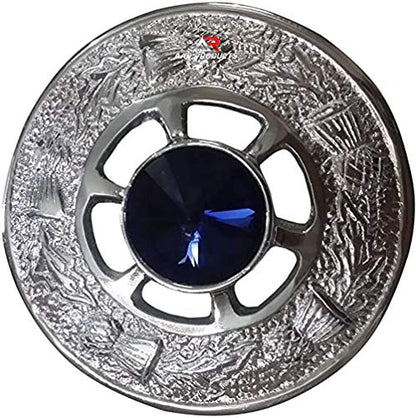 AAR Scottish Ladies Kilt Fly Plaid Brooch with Stone 2"/Highland Shawl Brooches - color: Navy Blue