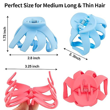 2.8 Medium Matte Hair Claw Clips for Thin Hair, 90' Strong Hold Non-slip Neutral Octopus Jumbo Hair Accessories for Women and Girls (Shiny) | Non-Slip Strong Hold Hair Clips for Thin to Medium Thick Hair, Durable Medium Octopus Claw Clips, Bright Pastels