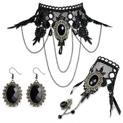 YANCHUN Halloween Gothic Jewelry Set Vampire Accessories Black Choker Necklace Bracelet Earrings Set Witch Cosplay Halloween Costume Accessories - color: 3pcs-Black