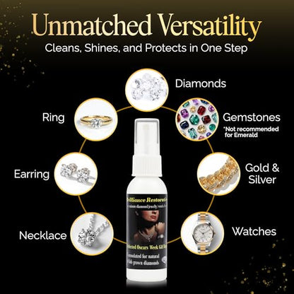 Brilliance Restoration Diamond Jewelry Cleaner Spray 2oz + Microsuede Cloth | 1-Minute Instant Shine | For Engagement Rings, Earrings, Necklaces, CZ, Gemstones & Steel Watches