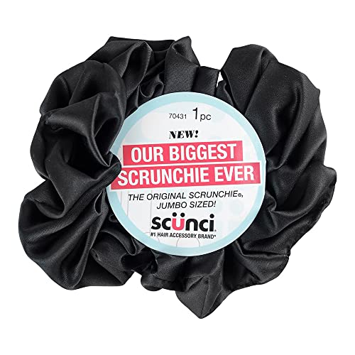 Scunci by Conair The Original Scrunchie hair accessories - hair accessories for women - Jumbo Size in Washable Black Nylon Silk- 1 Count - color: Black Onyx, size: 1 Count (Pack of 1)