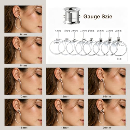 Aienid Large Hoop Ear Gauges Stainless Steel Double Flared Tunnels Plugs for Women 6mm-20mm Body Piercing Jewelry - color: Silver, size: 18mm (11/16")