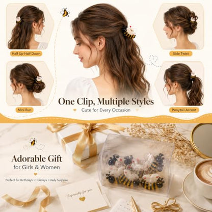 6PCS Mini Bee Hair Claw Clips, Bee Gifts for Women | Acetate Cute Bug Hair Claw Clip Accessories Fun Novelty Animal for Birthday Halloween Christmas Stuffers