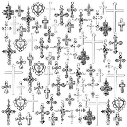 Hicarer 80 Pieces Antique Silver Pendants Gothic Charms Halloween Charms Pendants Jewelry Making Accessory for DIY Necklace Bracelet - style: Cross