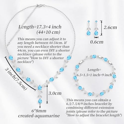 GZWHD Wedding Jewelry Sets for Bride Bridesmaid Women Cubic Zirconia Necklace Earrings Bracelet Set Gift for Mother Friend Wife Daughter Sister Party Prom Jewelry - color: Sky Blue