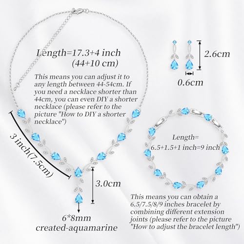 GZWHD Wedding Jewelry Sets for Bride Bridesmaid Women Cubic Zirconia Necklace Earrings Bracelet Set Gift for Mother Friend Wife Daughter Sister Party Prom Jewelry - color: Sky Blue
