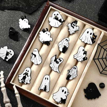 Liliaafar 36 Pieces Halloween Enamel Pins Set Grow in the Dark Halloween Lapel Pins Bulk for Backpacks Clothing Hat Bag Gifts - style: Black Cat Ghost