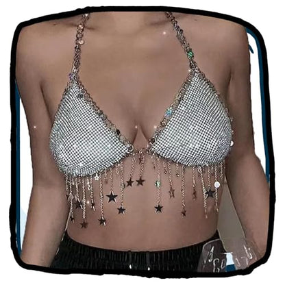 Body Chain Bra Fashion Shoulder Necklaces Bra Chain Body Jewelry - color: Silver Six