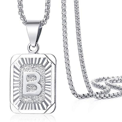 Trendsmax Initial Letter Pendant Necklace Mens Womens Capital Letter White Gold Plated A Z Stainless Steel Box Chain 22inch - style: B