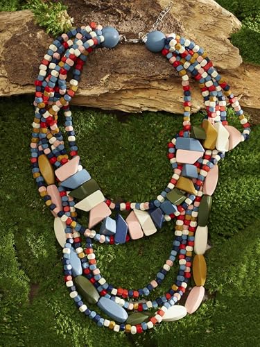 MINACHI Vintage Retro Wooden Beaded Multi Layered Long Necklace, Irregular Unique Shape Beads, Monochrome Style Women's Jewelry, Holiday Accessories - style: Necklace SL13-043
