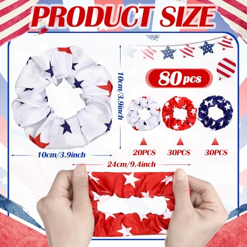80 Pcs Red White Blue Patriotic Satin Hair Scrunchies for Women 4th of July Silk Hair Ties 250th Anniversary Elastic Bands Ropes Ponytail Holder Independence Day Party - style: Patriotic