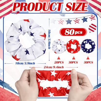 80 Pcs Red White Blue Patriotic Satin Hair Scrunchies for Women 4th of July Silk Hair Ties 250th Anniversary Elastic Bands Ropes Ponytail Holder Independence Day Party - style: Patriotic