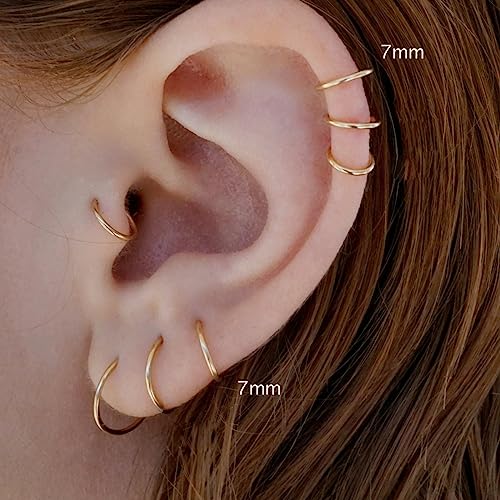 Small Gold Hoop Earrings, Lightweight 14K Gold Plated Huggie Hoop Earrings for Cartilage Helix Tragus, Hypoallergenic Earrings for Women Men, Tiny Thin Hoops Surgical Steel Endless Hoops Earrings 6-10 mm - color: 7mm Hoop Gold-18g