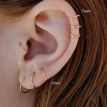 Small Gold Hoop Earrings, Lightweight 14K Gold Plated Huggie Hoop Earrings for Cartilage Helix Tragus, Hypoallergenic Earrings for Women Men, Tiny Thin Hoops Surgical Steel Endless Hoops Earrings 6-10 mm - color: 7mm Hoop Gold-18g