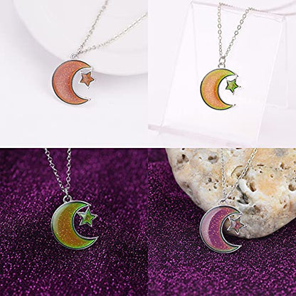 Temperature Sensing Color Changing Pendant Necklace Love Heart Butterfly Turtle Dolphin Moon Star Mood Necklace for Girl Women Gift - color: Moon Star