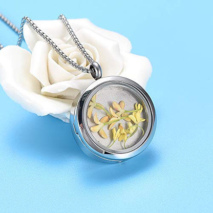 Oinsi Cremation Locket Necklace For Ashes Of Loved One Carry Photo Glass Memorial Urn Jewelry 316L Stainless Steel Keepsake Gifts - color: Glass design