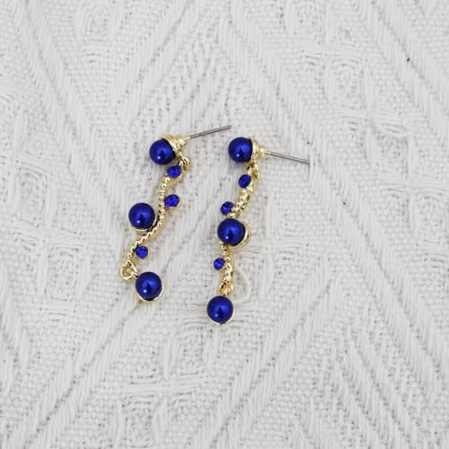 Bridal Pearl Choker Necklace Earrings Bracelet Wedding Crystal Jewelry Set for Women Brides Bridesmaid Prom - color: Blue-Gold Plated