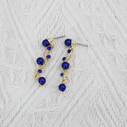 Bridal Pearl Choker Necklace Earrings Bracelet Wedding Crystal Jewelry Set for Women Brides Bridesmaid Prom - color: Blue-Gold Plated