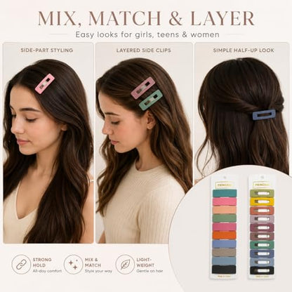 Bphne 20 Pcs Matte Non-Slip Snap Hair Clips for Women, Rectangle Cutout & Solid Barrettes, Neutral Metal Hair Pins for Daily Styling, Secure Grip for Thin Thick Hair Office Gym - color: Neutral Rectangle