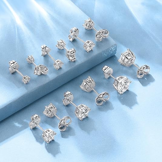 18K Gold Plated Round Princess Cut Clear Cubic Zirconia Stud Earring of 6 Pairs - color: C-white