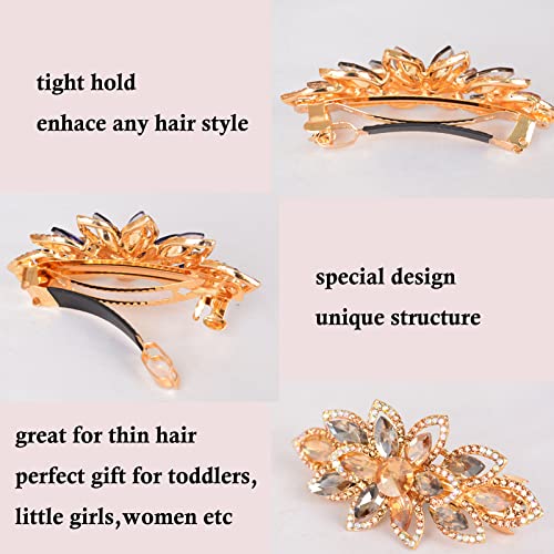 Floral Rhinestone Hairpin Luxury Crystal Flower Hair Barrette Clip (Champagne) - color: Champagne