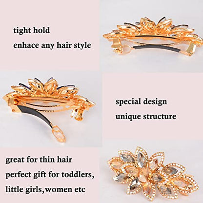 Floral Rhinestone Hairpin Luxury Crystal Flower Hair Barrette Clip (Champagne) - color: Champagne