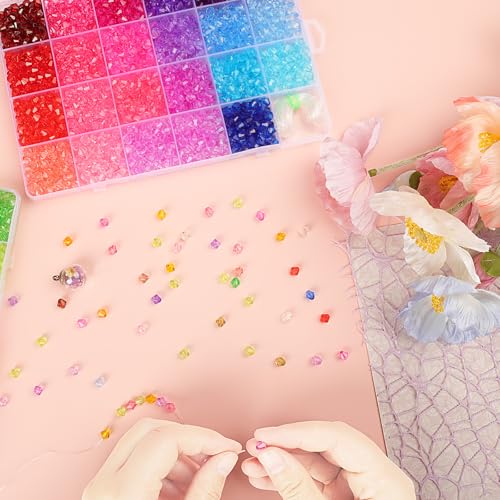 XSEINO 3760 Pieces 6mm Crystal Beads for Jewelry Making, 47 Colors Crystal Acrylic Beads for Bracelets Jewelry Making and DIY Crafts - color: Crystal