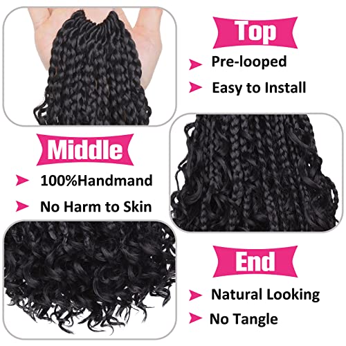 Unionbeauty Boho Box Braids Crochet Hair 16 Inch Black Goddess Box Braids Crochet Hair Curly Ends 8 Packs Bohemian Hippie Box Braids Synthetic Braiding Hair for Black Woman Crochet Box Braids 1B# - color: 1B#, size: 16 Inch (Pack of 8)