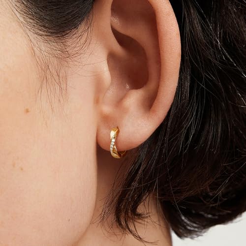 Me&Hz Gold Huggie Earrings Small Huggie Hoop Earrings for Women 14K Gold Plated Hypoallergenic Cubic Zirconia Huggies Mini Silver Hoop Earring for Women - color: Twist - CZ, Gold