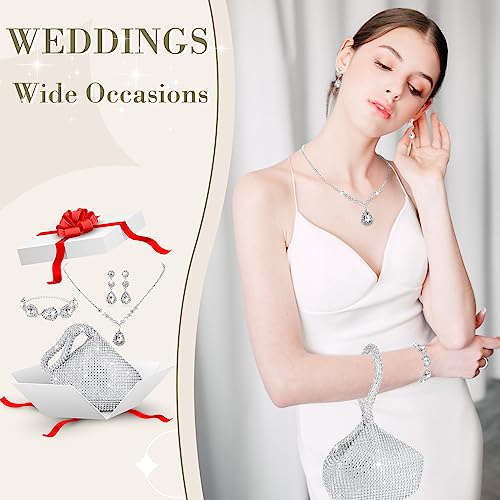 4 Pcs Silver Clutch Purse Jewelry Set for Women Rave Accessories Evening Rhinestone Purse Silver for Bride Wedding - style: Bling Style